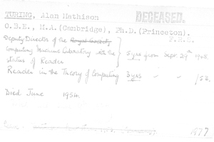 The official HR record of Alan Turing