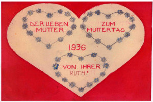 Mothers Day card from Ruth Schneider, from Vienna, in Austria to her parents.