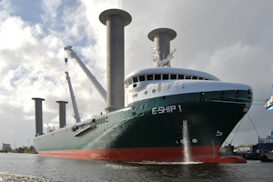 The E-Ship 1 with its four Flettner rotors (Pic by Carschten)
