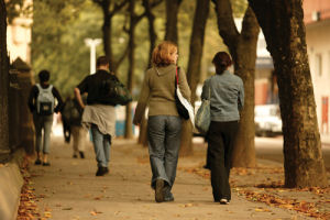 Manchester students on tree-lined avenue