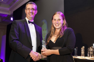 Rachel recieves her award from David Jones from SET