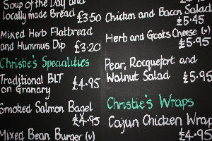 Chalkboard menu in Christie's Bistro