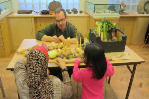 Visitors check out strange shaped fruit