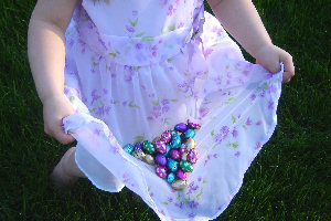 child with Easter eggs