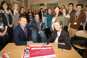 Professor Clive Agnew, Karen Machine and University staff at the signing