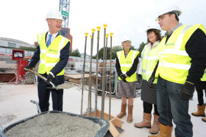 Mr Willetts at the National Graphene Institute site on the University's campus