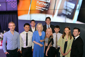 Lynn Sheppard, Director of Manchester Enterprise Centre, with winners of the Ven