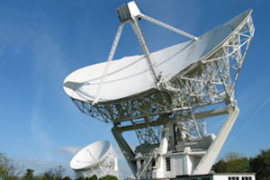 Two of the e-MERLIN telescopes at Jodrell Bank