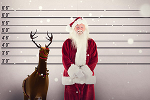 Santa and Ruldoph in a police line-up