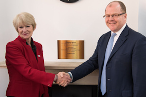Professor Dame Nancy Rothwell with Life Sciences Minister George Freeman MP