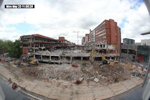 Wide angle lens view of demolishing the building 