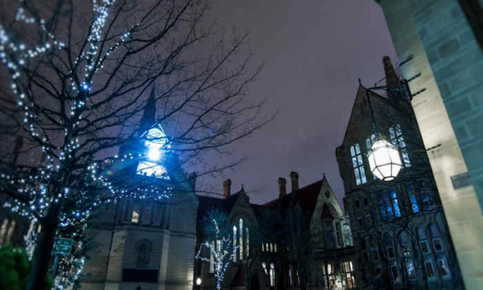 Christmas lights in the Old Quad