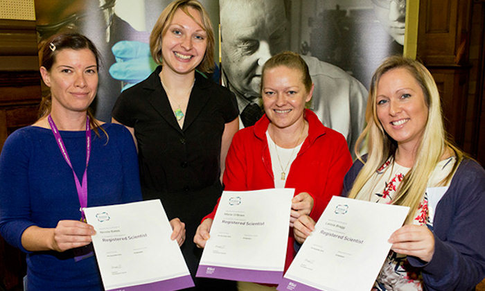 The University's first Registered Scientists with their certificates