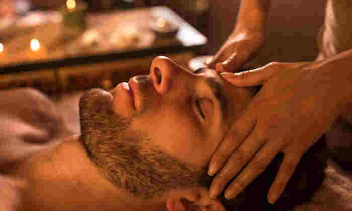 Man having facial massage
