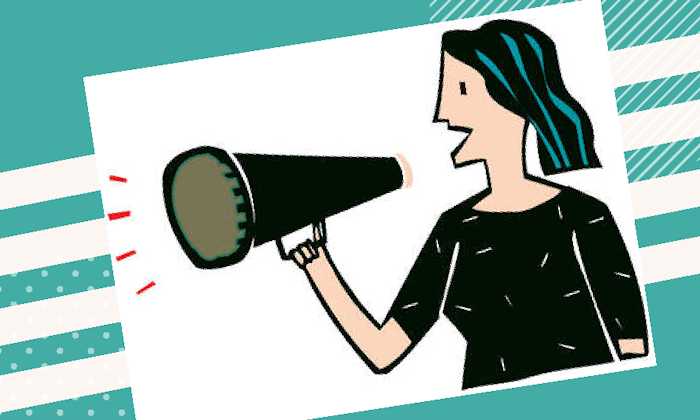 Cartoon woman holding a megaphone 