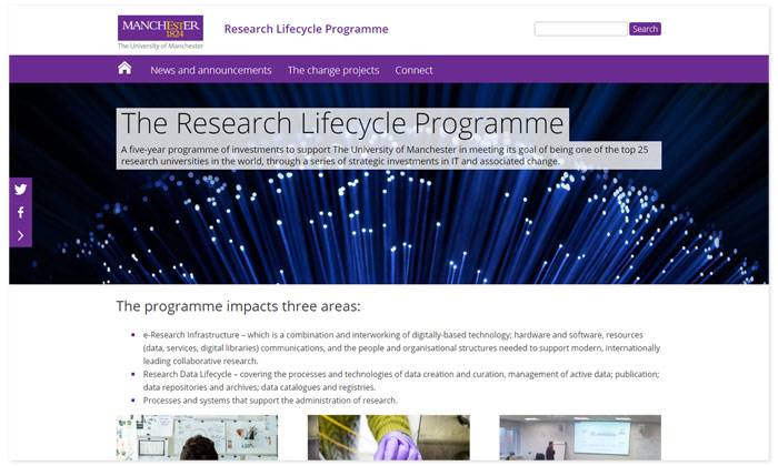 Screenshot of the Research Lifecycle Programme's website