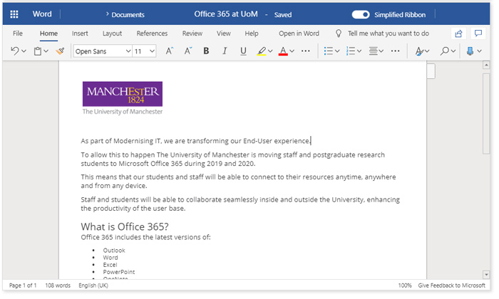 Office 365 screenshot