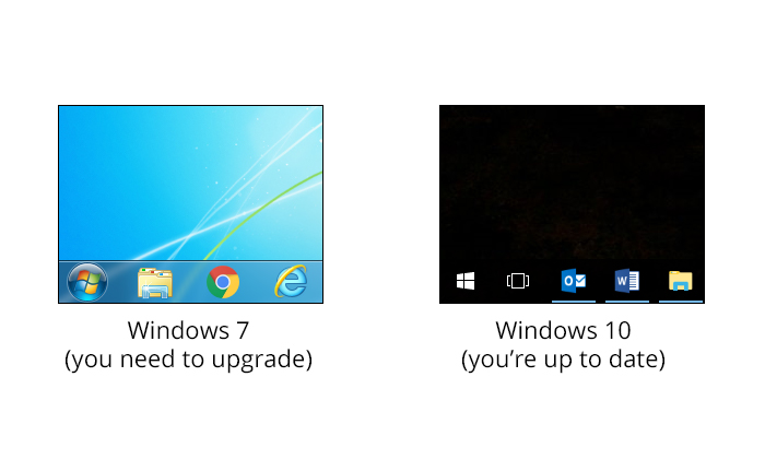 Screenshots of Windows 7 and Windows 10