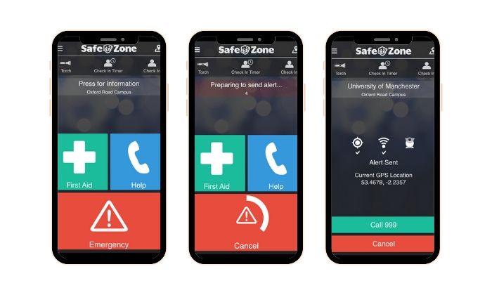 Mobile phone with SafeZone application open 