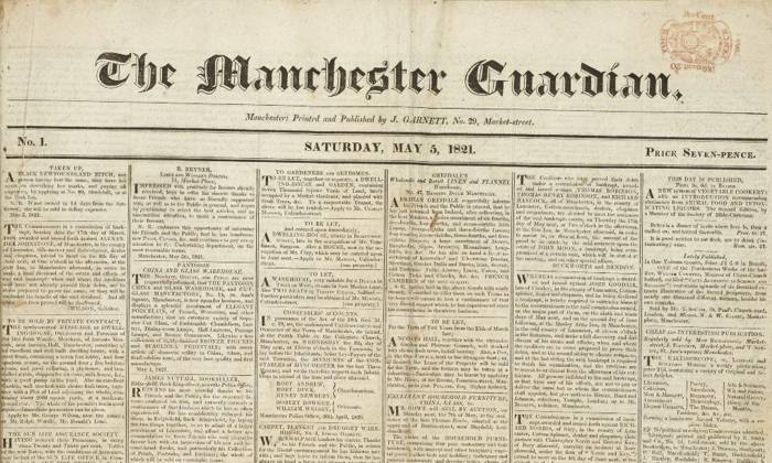 The first edition of the Manchester Guardian