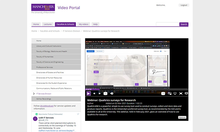 Screenshot of the video portal