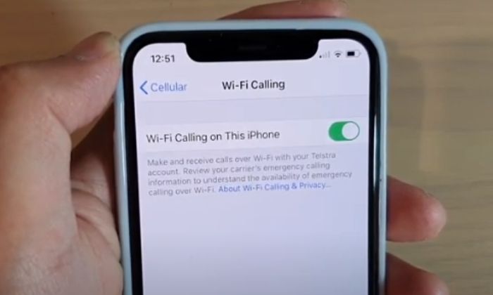 A picture showing the Wi-Fi calling setting on an iphone