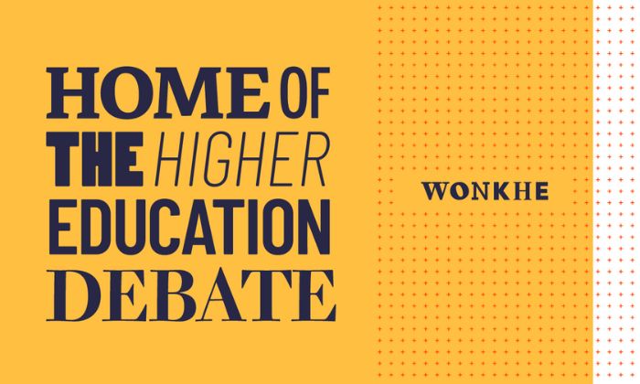 Yellow graphics and logo of WonkHE