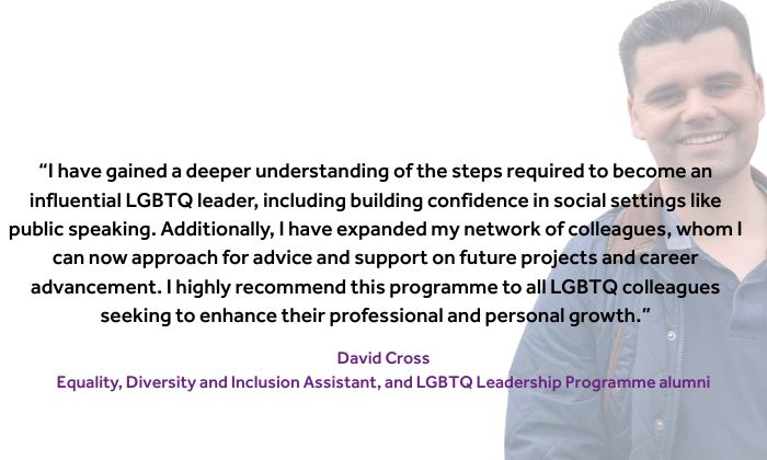 Image of David Cross, with quote overlayed from his positive experience