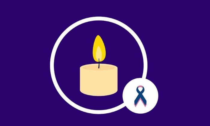 Baby loss awareness logo - a candle against a navy background and a blue ribbon