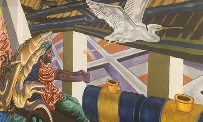 Indian painting of man with fish and heron