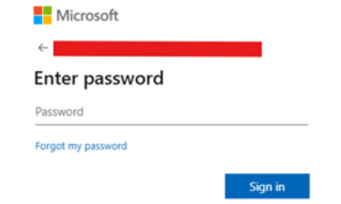 Microsoft login screen