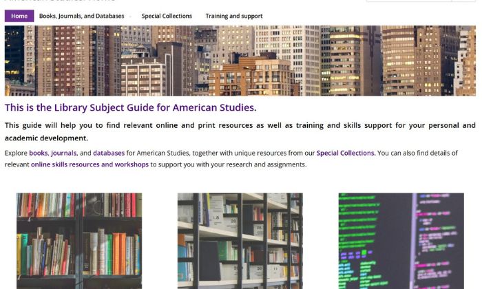 Screenshot of American Studies subject guide landing page