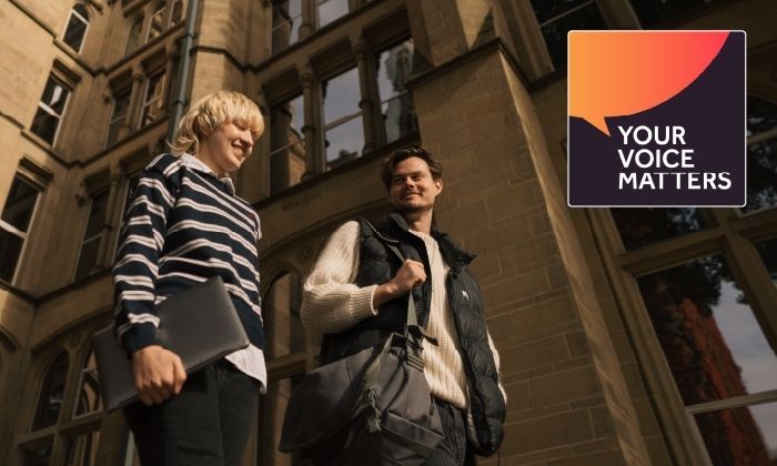 Two people walking and talking