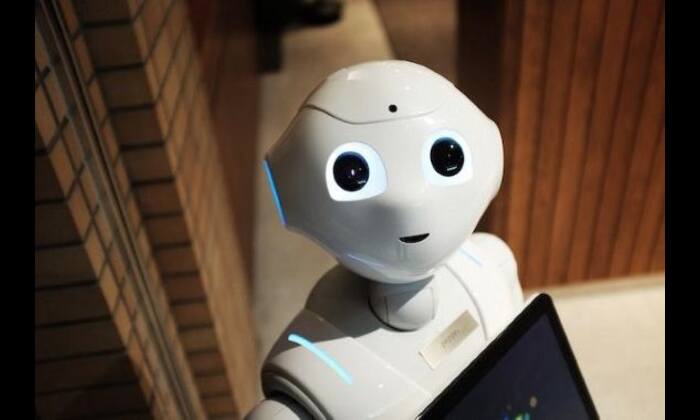 A robot looking up at the camera