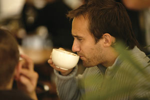 man drinking coffee