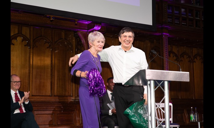 Nancy Rothwell and Andre Geim with pom poms